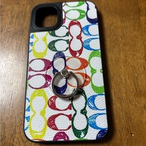 iPhone 11 -6.1 Coach multi color signature Case with added Ring Holder